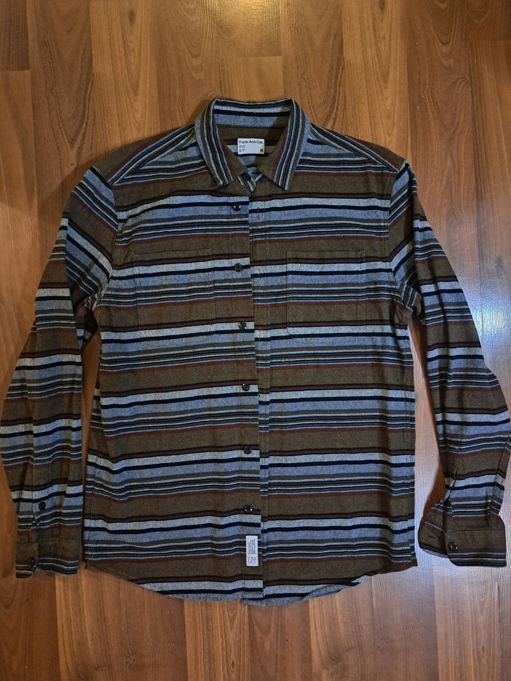 Frank & Oak Men's Striped Button-Down Shirt - Brown & Gray
